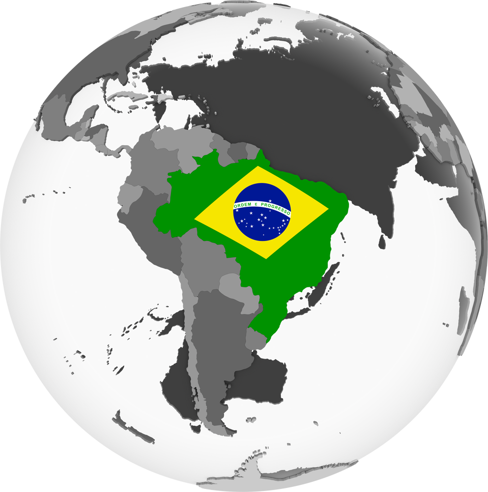 Brazil with Flag on Globe Isolated